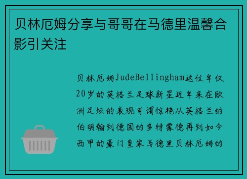 贝林厄姆分享与哥哥在马德里温馨合影引关注
