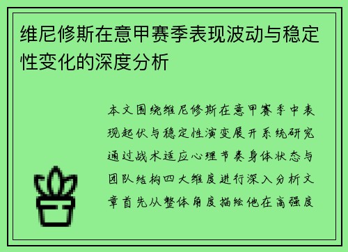 维尼修斯在意甲赛季表现波动与稳定性变化的深度分析